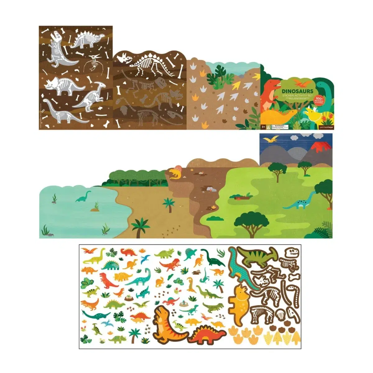 PTC120 - Set de 100 stickere reutilizabile cu activitati - dinozauri - Petit Collage