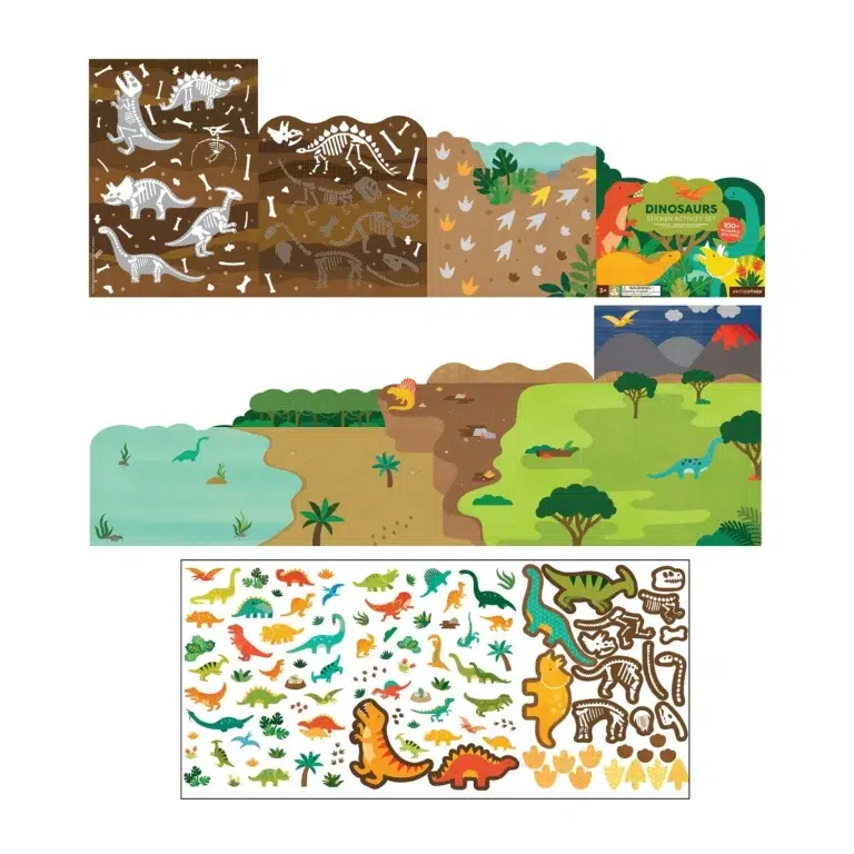 PTC120 - Set de 100 stickere reutilizabile cu activitati - dinozauri - Petit Collage